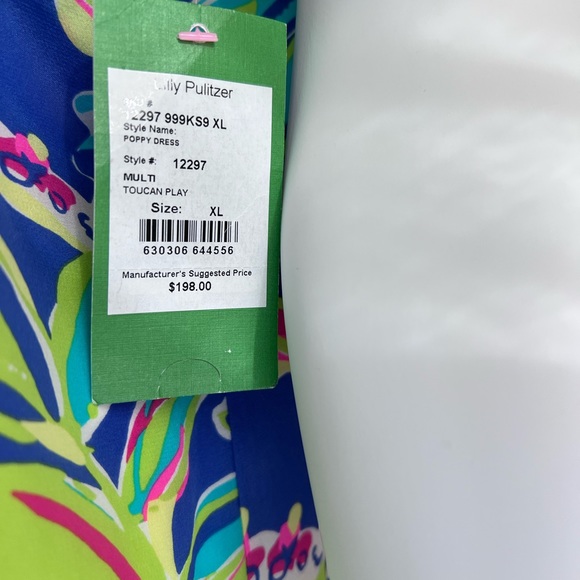 NWT Lilly Pulitzer XL Poppy Dress In ‘Toucan Play’ Print 100% silk w/poly lining - Picture 13 of 16